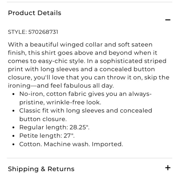 CHICO’S No-Iron Sateen Striped Wing-Collar Shirt, Size XL - Picture 7 of 9